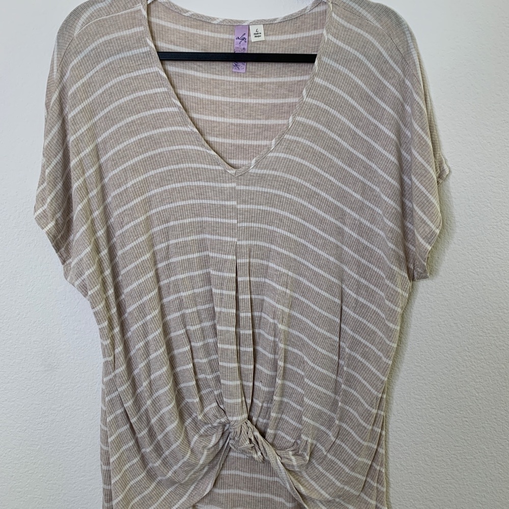 Tan striped v-neck T-shirt